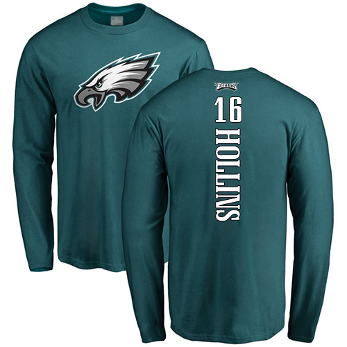 Men Philadelphia Eagles #16 Mack Hollins Green Backer Long Sleeve NFL T Shirt->philadelphia eagles->NFL Jersey